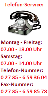 Öffnungszeiten und Telefon-Service